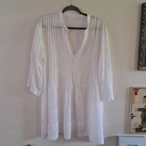 CP Shades Embroidered White Linen Tunic, Size M